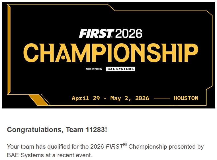 2026 FIRST Championship invitation for Team 11283